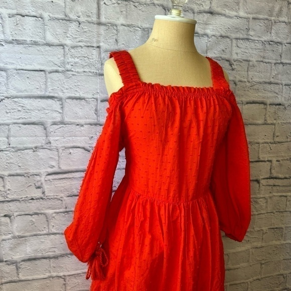 H&M US 6 Burnt Orange Off Shoulder Bohemian Sundress 100% Cotton Knee Length - Picture 7 of 14